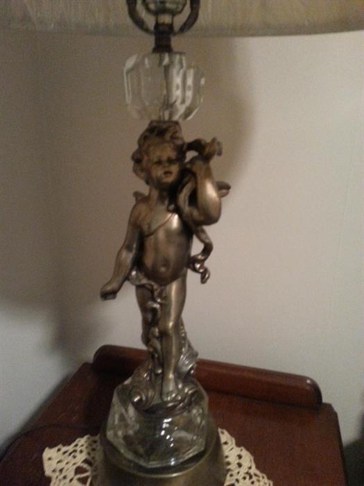 Beautiful, vintage, cherub and glass lamp