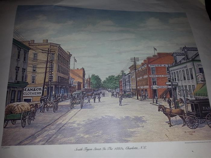 Print 151/2500 Artist Al Fincher, South Tryon Street in the 1880's - Charlotte, NC