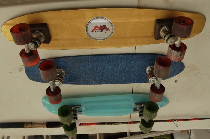 VINTAGE SKATE BOARDS WITH GREAT TRUCKS AND WHEELS 