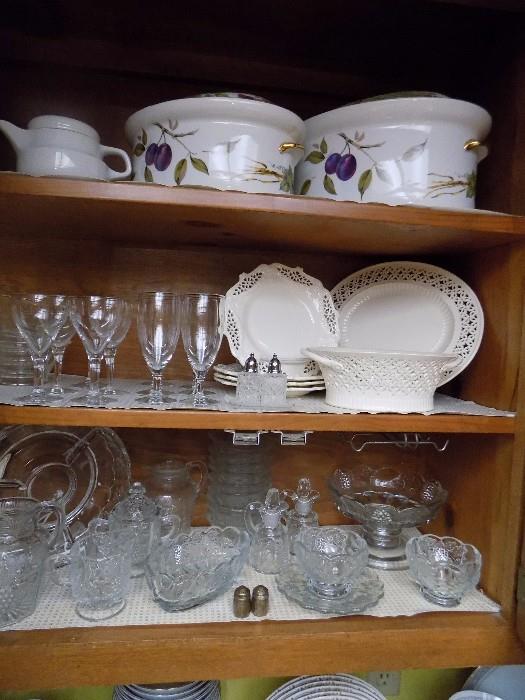 Royal Worcester casserole dishes, Grape EAPG, porcelain pieces, crystal