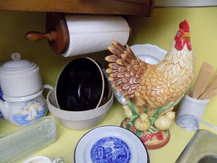 stoneware bowls and large hen