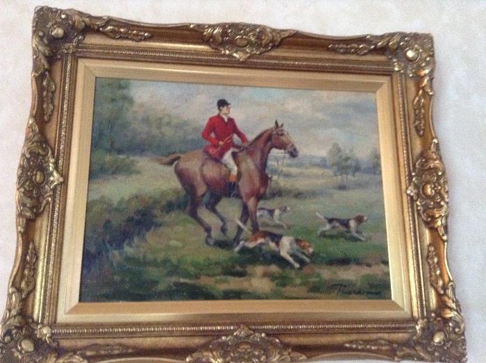 Oil on Canvas Hunt Scene, beautifully framed 