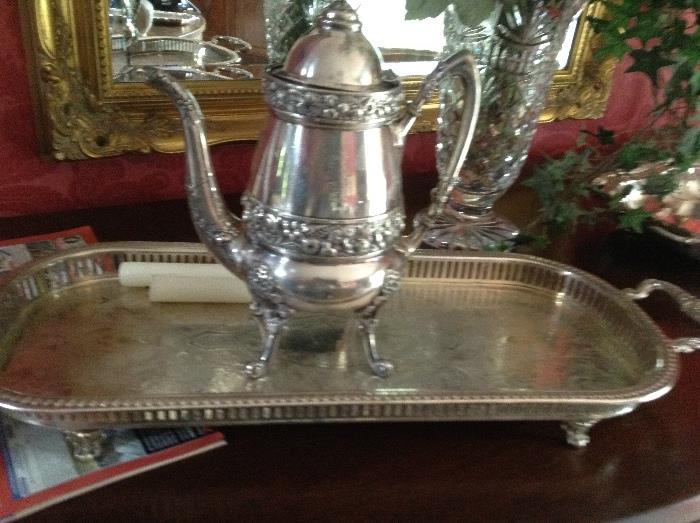 Silver Plate Teapot and Tray