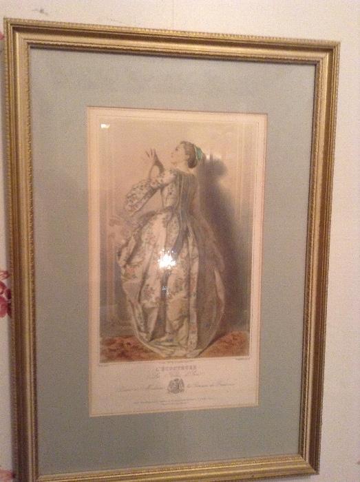 Pair of Antique Girl Prints beautifully framed
