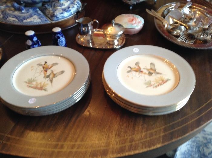 12 fowl motif plates - perfect condition
