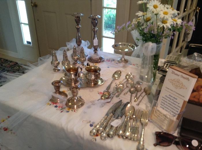 Sterling silver sets and flatware, Candlesticks,