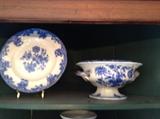 Antique blue & White Bowl and Plate on Stand