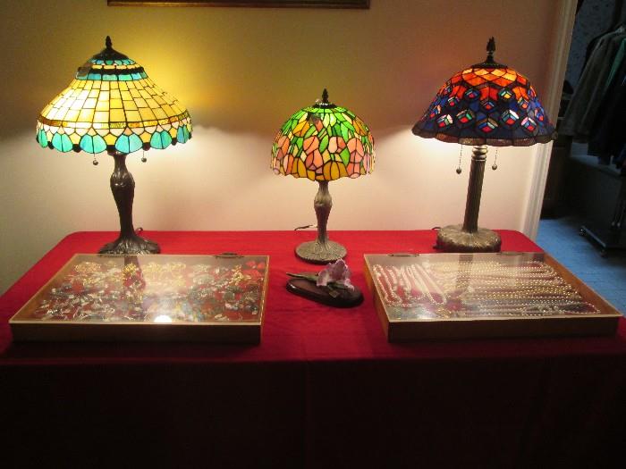 3 gorgeous stained glass lamps & even MORE costume jewelry