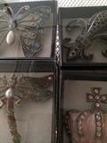 Boxed pins - butterfly, fleur de lis, dragonfly, crown