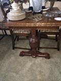 Antique draw leaf table with 4 chairs