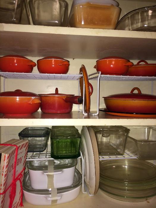 Corning ware; vintage glassware; orange pans & bowls