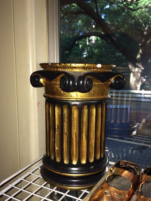    Gold & black column candle holder