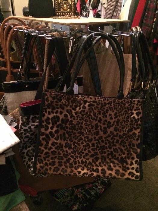     Many purses, evening bags, & shopping bags