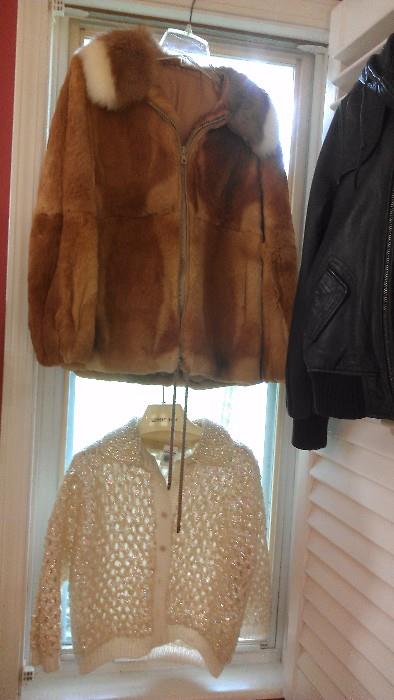 Rabbit fir coat and vintage sequin sweater