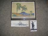 UNSIGNED ROY MASON WATERCOLOR OF MUD ISLAND UNSIGNED ROY MASON PEN & INK