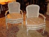 Pair Country French Caned Back Bergere Chairs