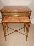Jansen Style Rouge Marble and Brass Set Of Nesting Tables 