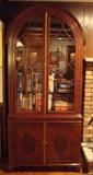 Baker Historic Charleston Mahogany Bonnet Top Lighted Display Cabinet One of Pair