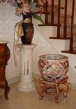 Alabaster Pedestal, Chinese Porcelain Fish Bowl