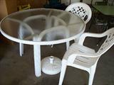 Patio table with umbrella & umbrella stand (weight)
