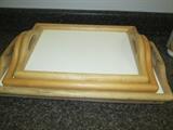 pair of vintage serving trays and folding bed tray
