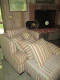 Bernhardt oversized chair, ottoman and pillows