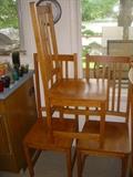 3 of a set of 6 arts & crafts style solid oak chairs