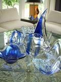 Glass on coffee table includes Murano and McEwen (Dunes Glass, Muskegon)