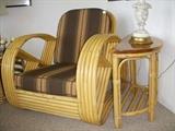 Paul Frankl style "Pretzel" chair (no ottoman) show with one of two half-round tables
