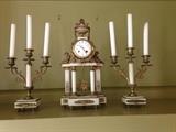 antique mantle clock and candle set 
