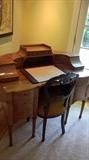 Antique writing desk shown with antique side chair. (desk and chair sold separately)