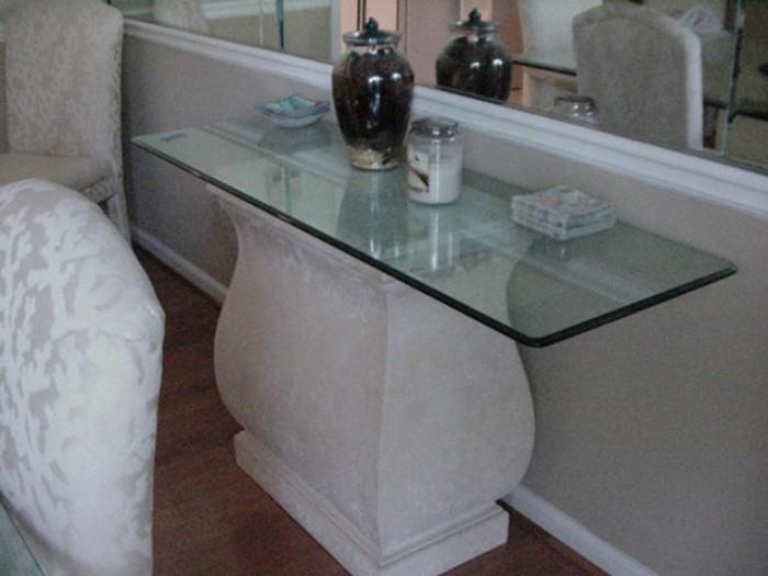 Pedestal  console table with glass top