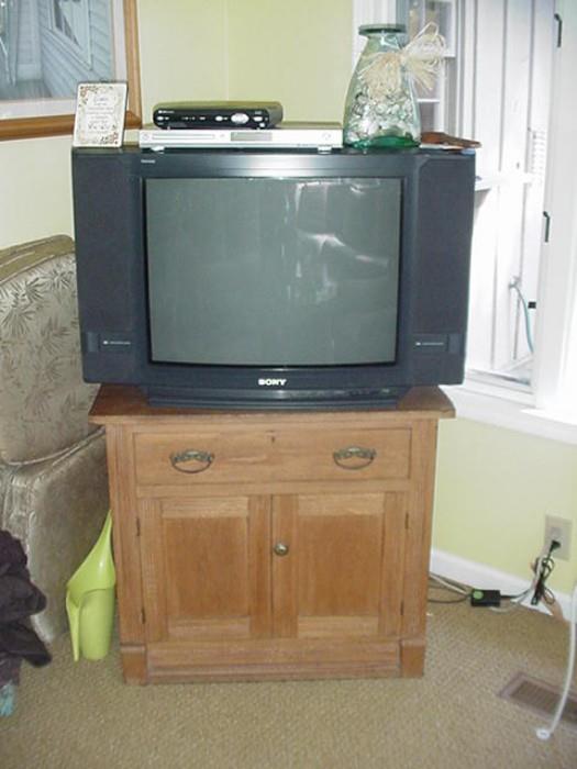 Oak wash stand and television