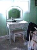 Wicker desk or vanity and bench