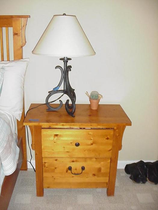 Pine bedside tables(two of these) and lamps