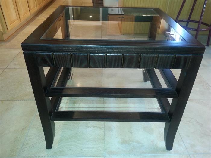 Glass and wood end table