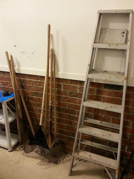 Garden tools and ladder