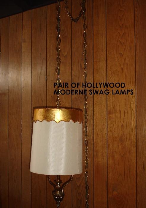 Pair of Hollywood Moderne swag lamps