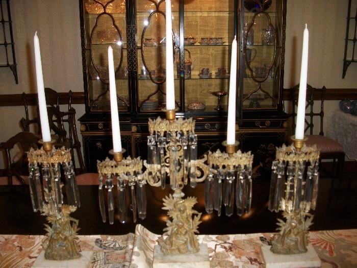 Fine ANTQUE Candleabras with lusters
