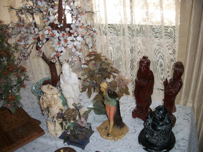 Jade and porcelain statues