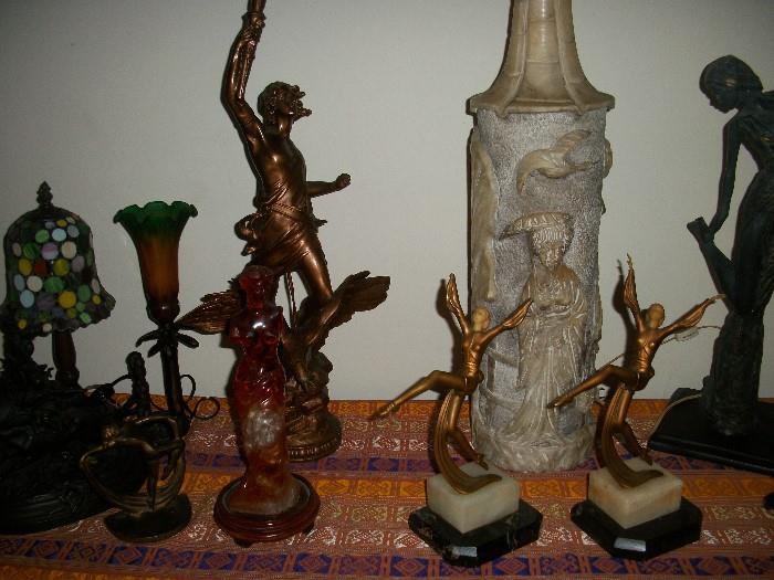 Art Deco statues and lamps
