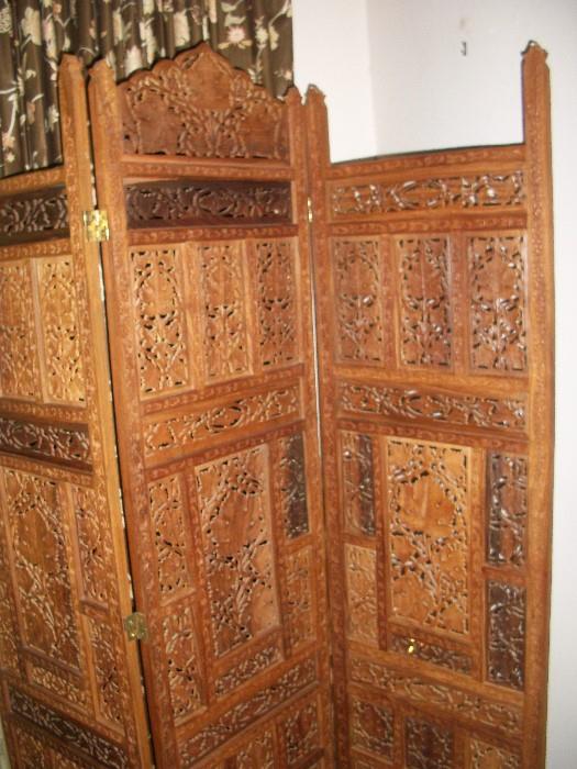 Sandlewood carved four paneled screen