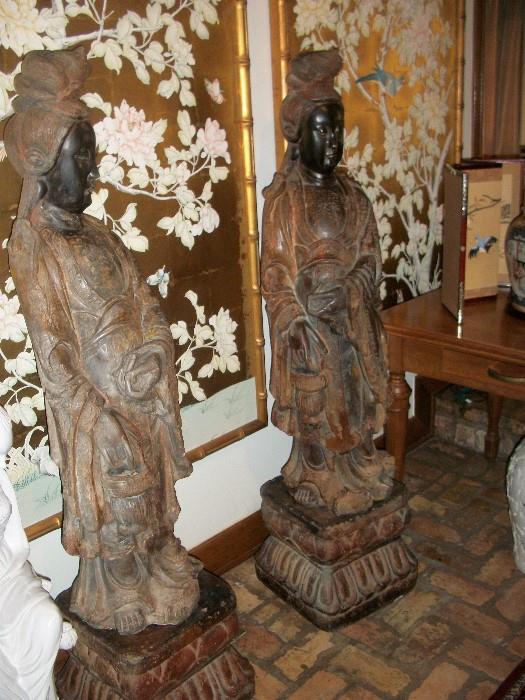 matching pair of Asian pottery statues