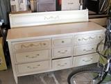 White Louis XIV style dresser and headboard