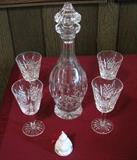 Waterford Crystal decanter and glasses, and a Belleek Santa Christmas ornament