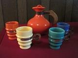 1930's Franciscan California "El Patio" carafe and four mugs