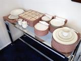 Service for twelve in the "Plymouth" pattern by Majestic China with storage boxes