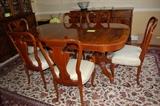  Beautiful John Widdicomb mahogany Duncan Phyfe DR table with 3 lg. leaves & pads & 8 Queen Anne mint condition chairs (2 arm)
