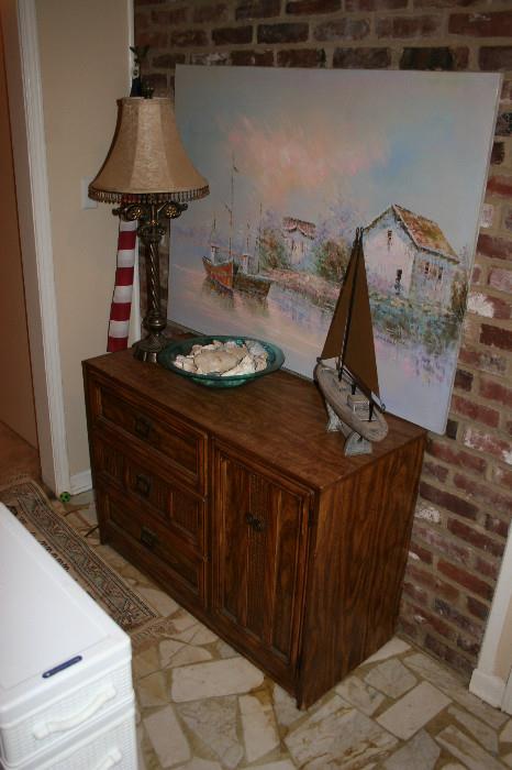 Entry cabinet - nautical painting - lamp