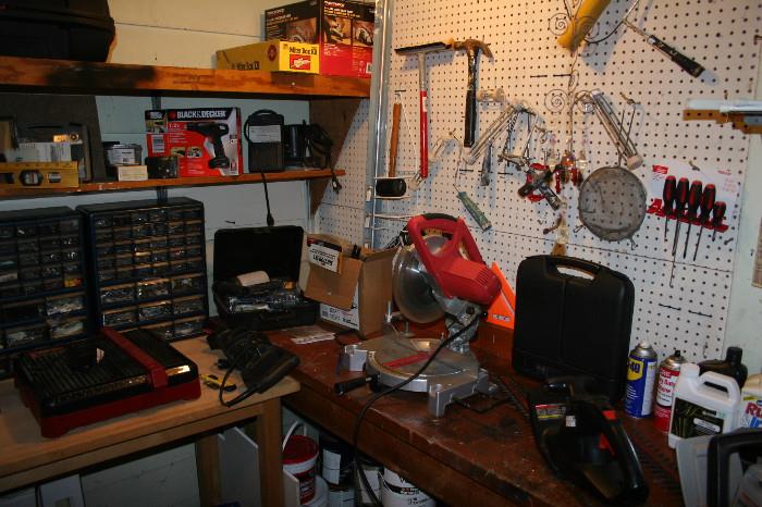 Tools: miter saw & box - hedge trimmers - various